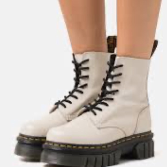 Dr. Martens Audrick Nappa Leather Platforms Boots - Cobblestone Gray Nappa Lux 7 - Picture 12 of 12